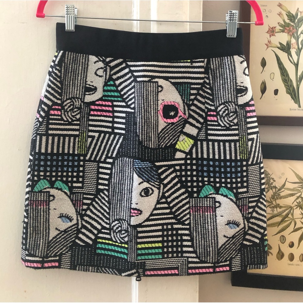 Milly Les Femmes Jacquard Miniskirt with Double Zip